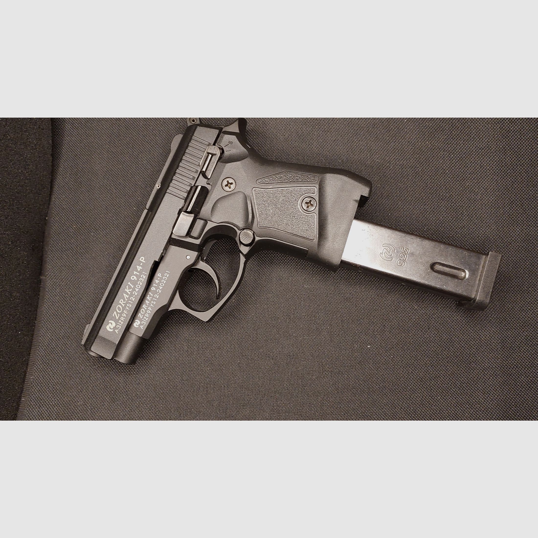 Zoraki 914-P TR-2024 pavonado pistola de fogueo 9mm P.A.K. PTB (1070) Z 914 con cargador adicional de 25 disparos