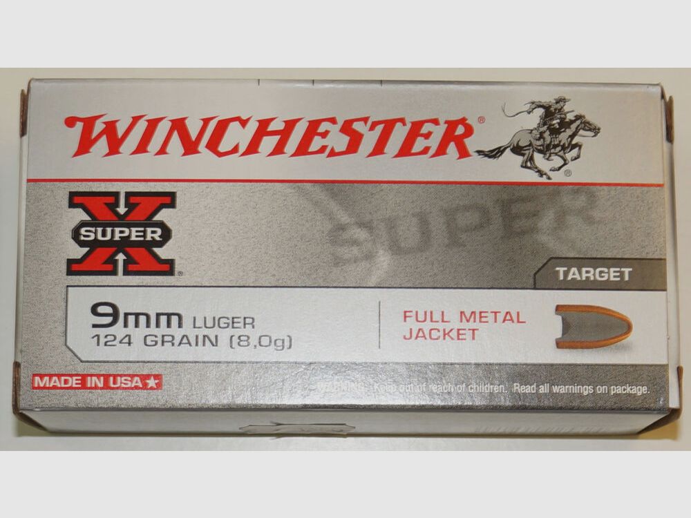 Winchester - FRISCH EINGETROFFEN - Munition 9mmLuger (9x19) FMJ 124grs. Winchester, 50 Patronen