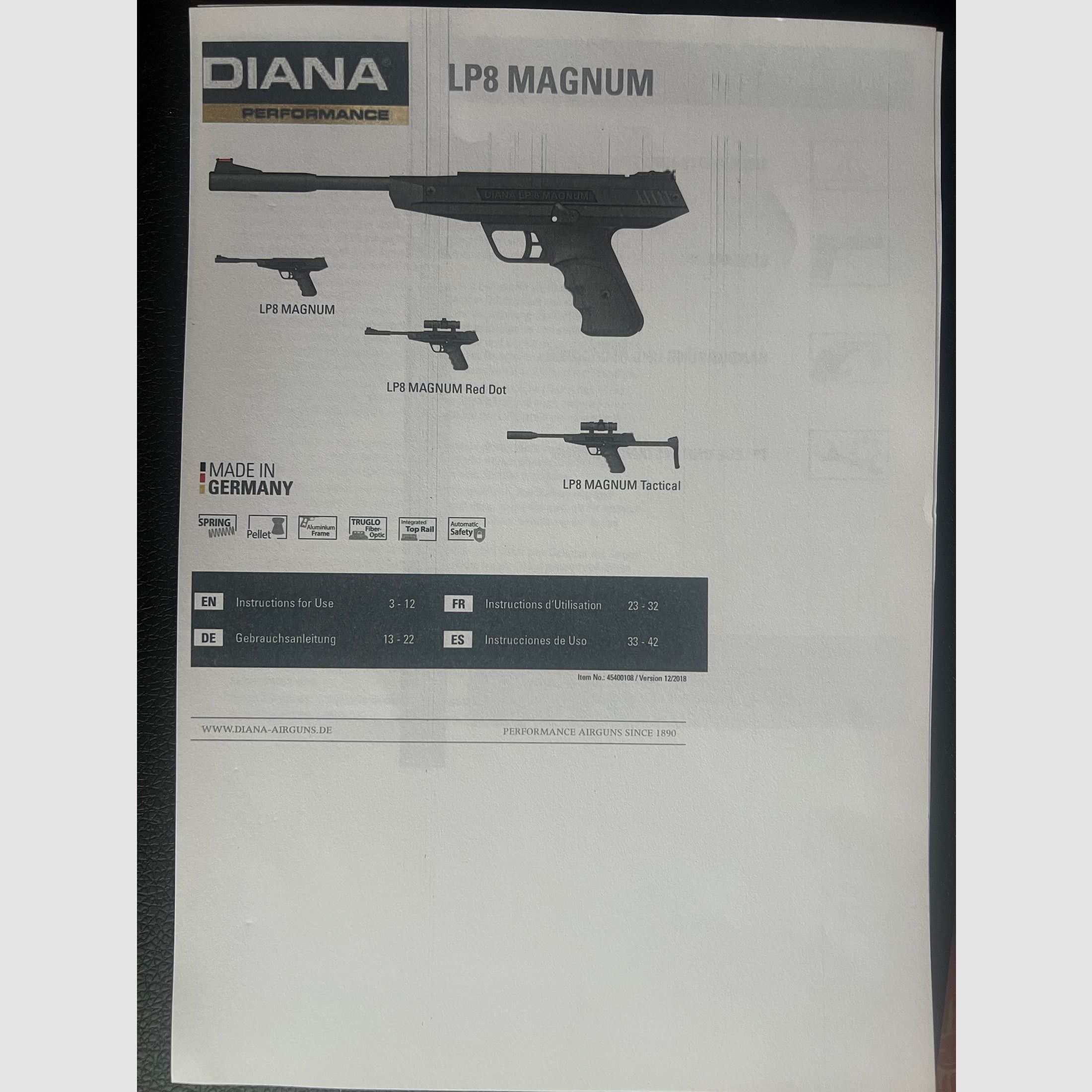 Diana LP8 Magnum Pistolet à air tactique