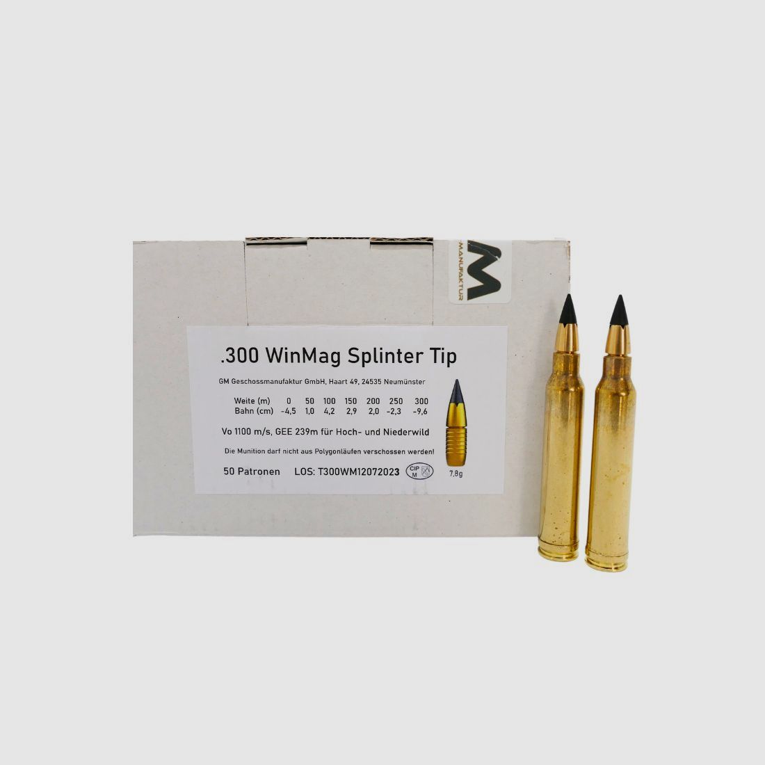 Geschoss-Manufaktur 300WinMag Splinter Tip 7,8g Büchsenpatronen Bleifrei