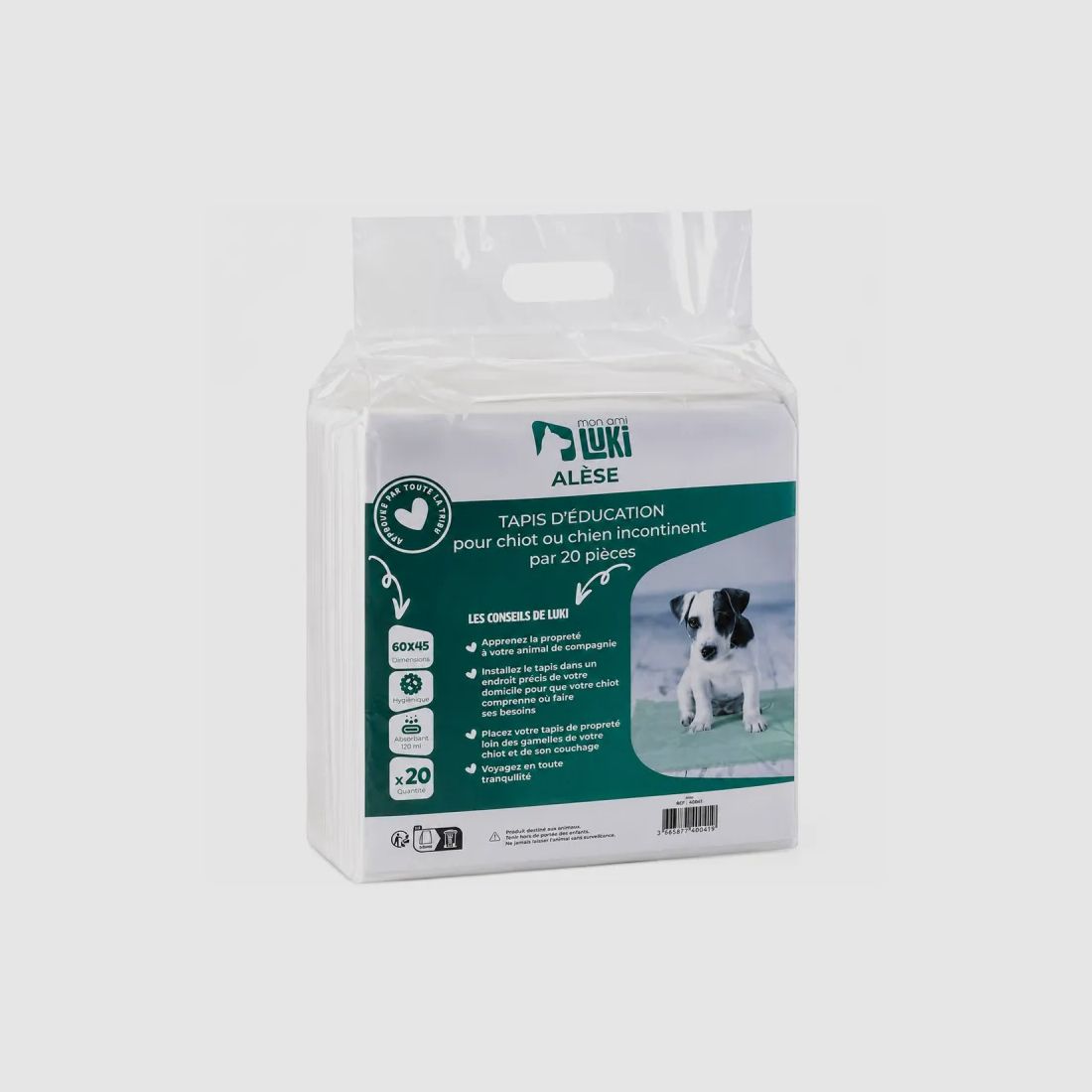 Verpakking van 20 absorberende trainingsmatten voor honden - 60x45 cm, afbeelding 1 van 5