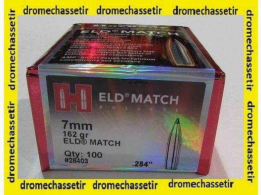 Box of 100 Hornady bullets, cal 7mm (0.284&Prime;), 162 grs ELD Match, ref 28403