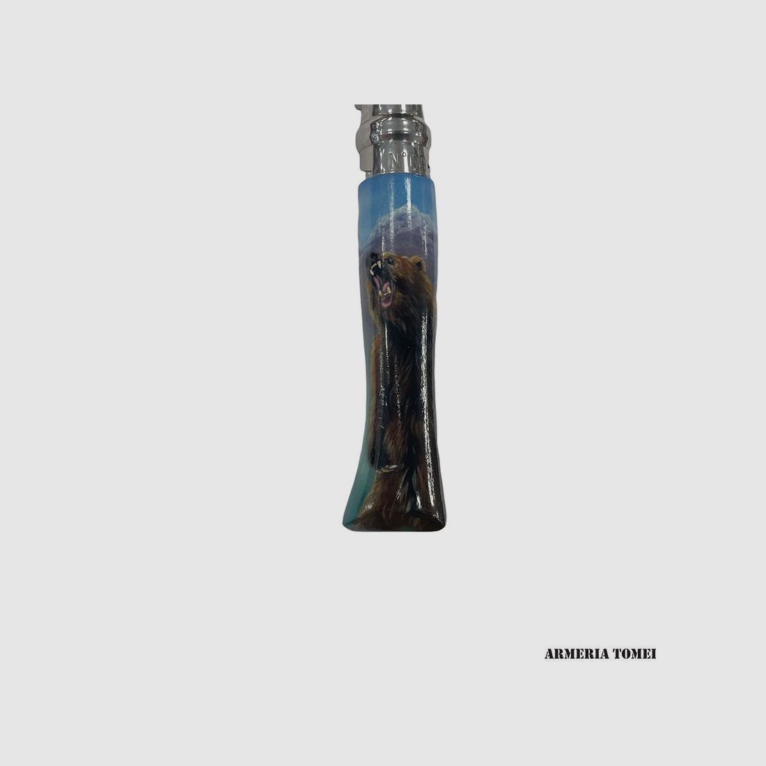Mes – OPINEL – N.9 INOX, met de hand gemaakt met airbrush en een berenscène, afbeelding 5 van 6