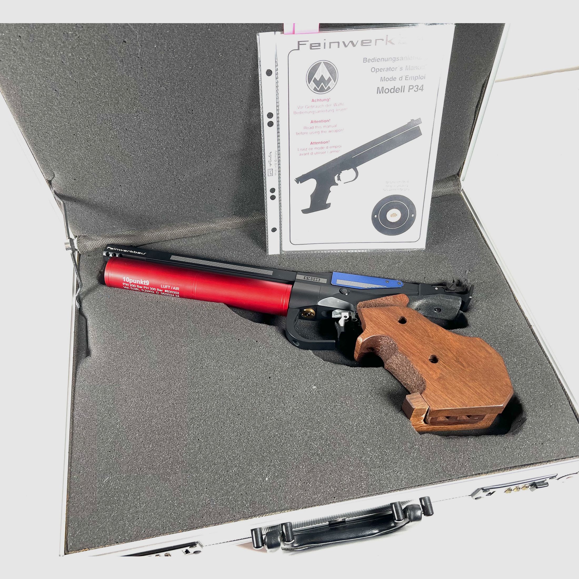 Match-pistolet pneumatyczny Feinwerkbau P34 w bardzo dobrym stanie.
