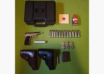 Baikal-Makarov MP-654K Made in Russia - fondina in pelle marrone + nera + 1 scatola di cartucce in acciaio 4,5mm. Suppressore.