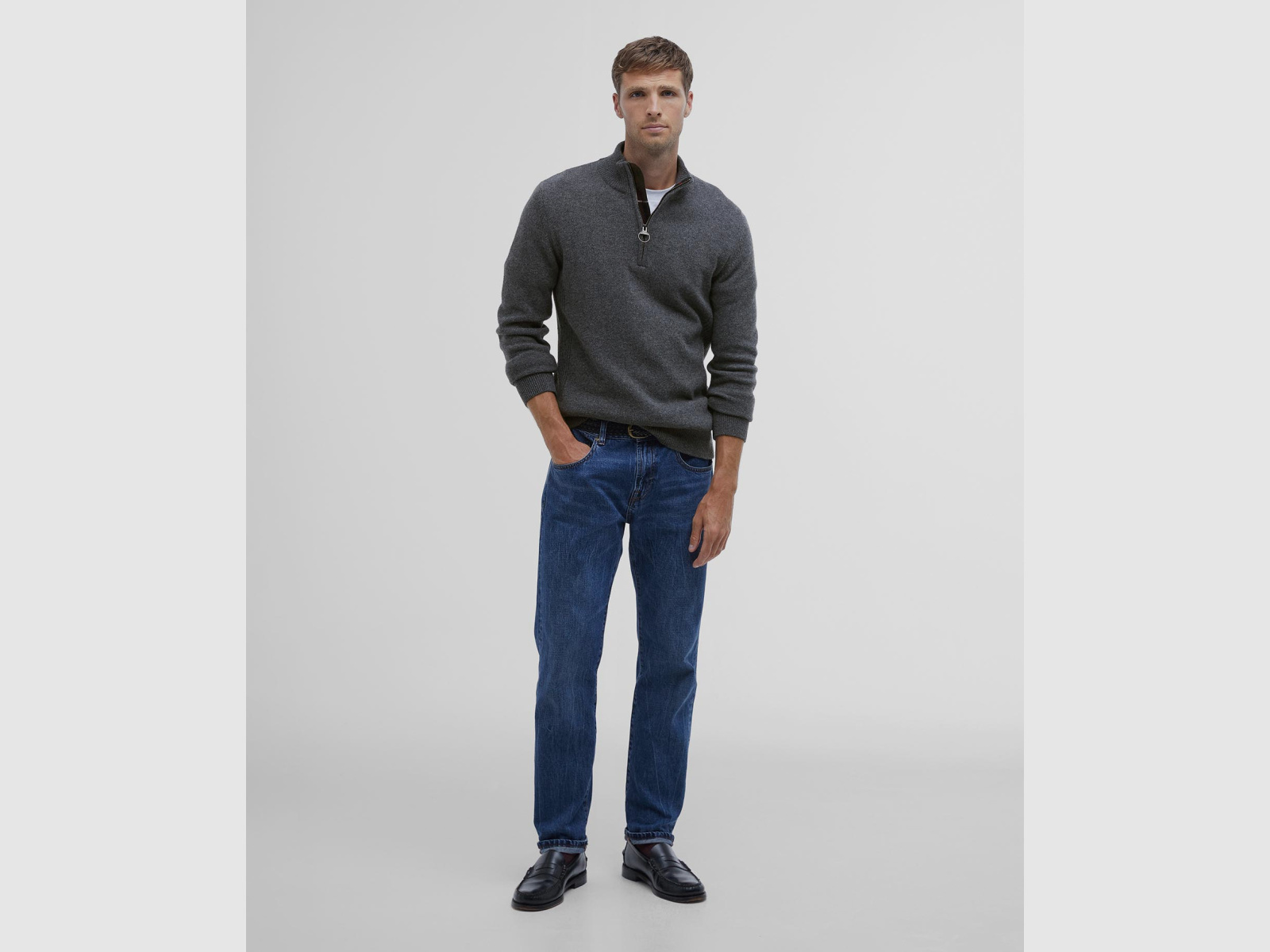 BARBOUR Holden Half Zip Sweater Mid Grey Marl