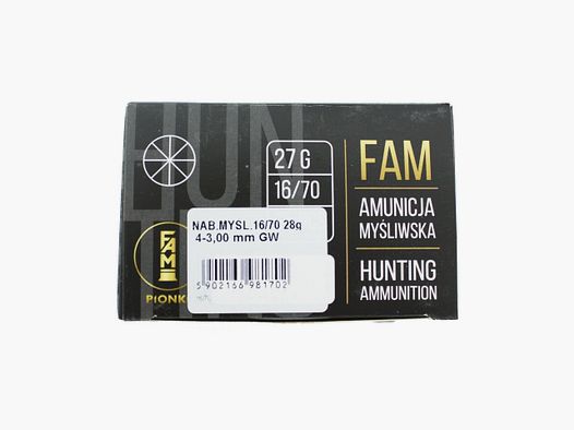 FAM GW shotshell cal. 16/70 – 3.00 mm, No. 4 – 28 g (1 pack of 25)