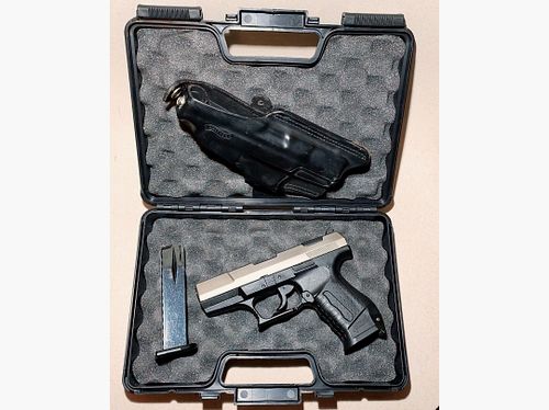 Walther P99 Schreckschuss Pistole 9mm P.A.K. bicolor Nickel mit Lederholster