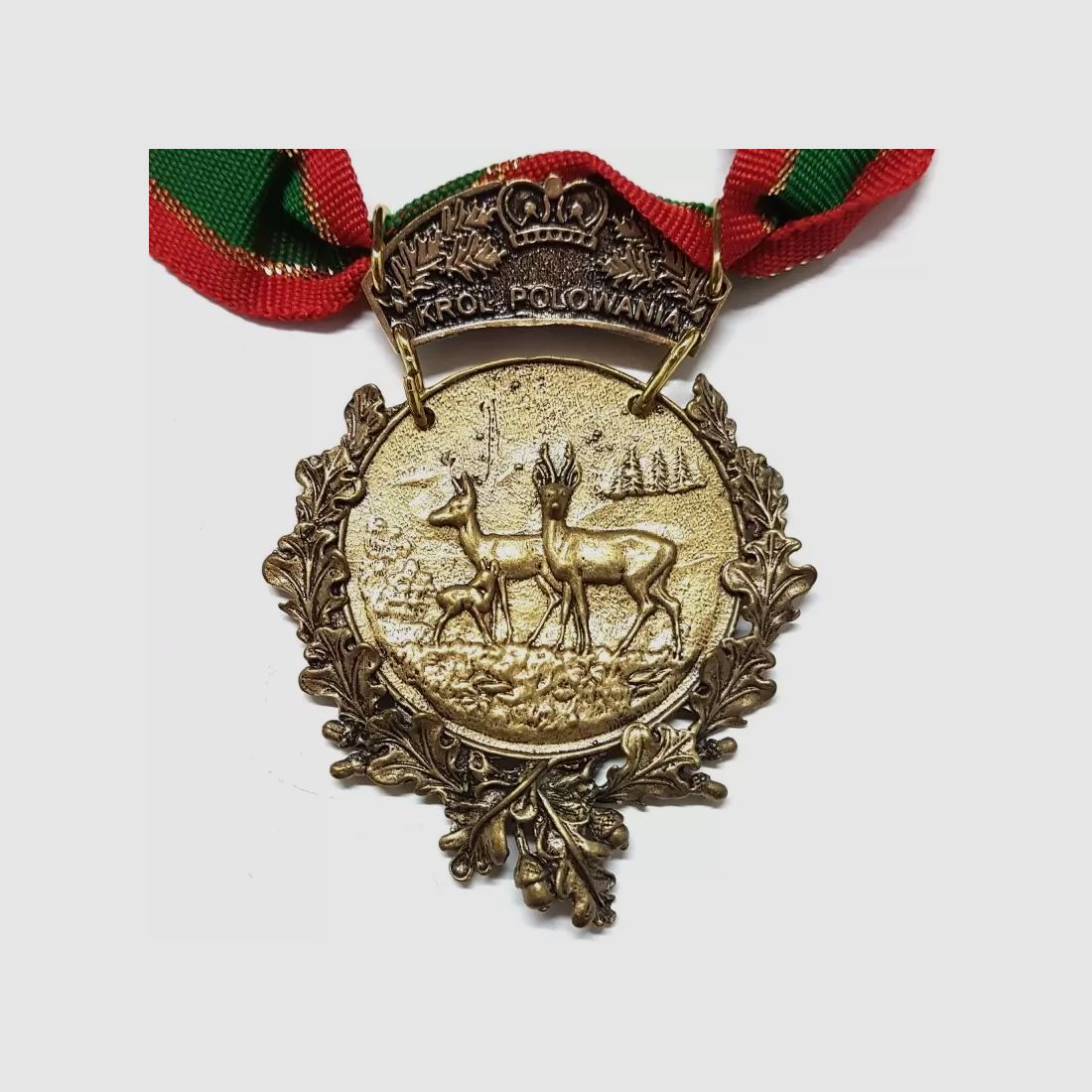 Médaille de chasse Roi de la chasse avec représentation de chevreuils et d’un brocard