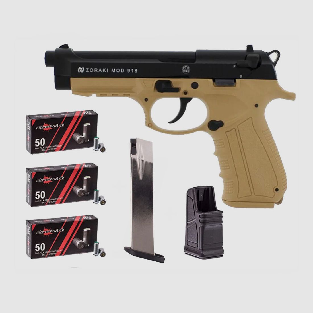 Zoraki 918-P Pistola a Salve Desert 9mm PAK Set di Cartucce, immagine 1 di 4