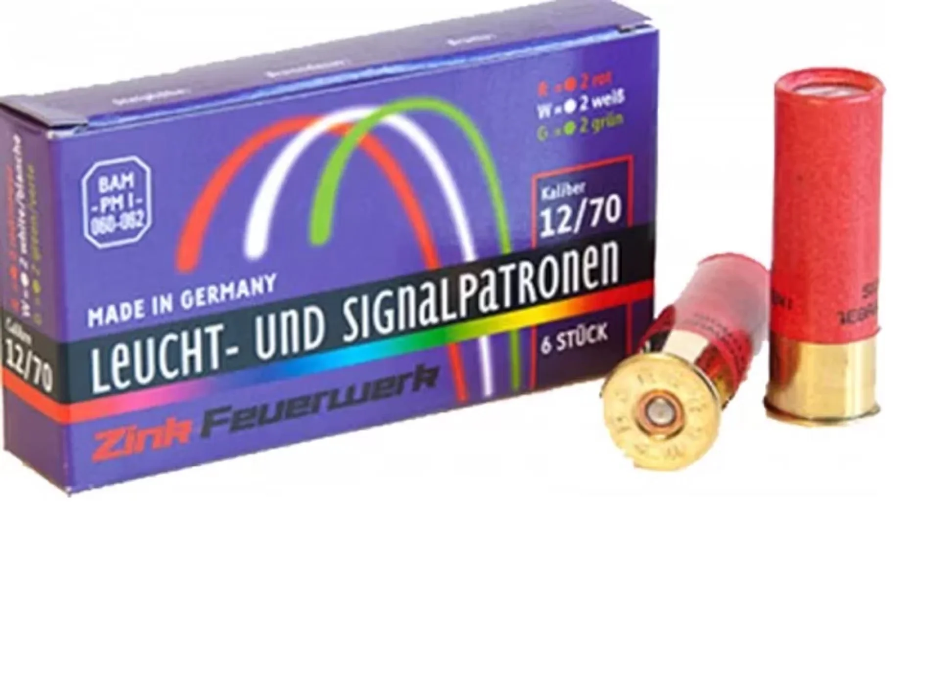 Cartucce a segnale per fucili cal. 12/70, 6 colpi (2 x rosso, bianco e verde)