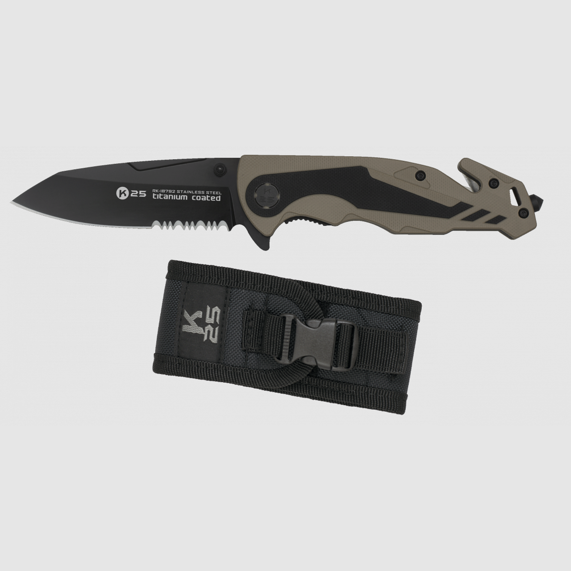 Couteau pliant K25 avec manche en G10, Coyote/noir