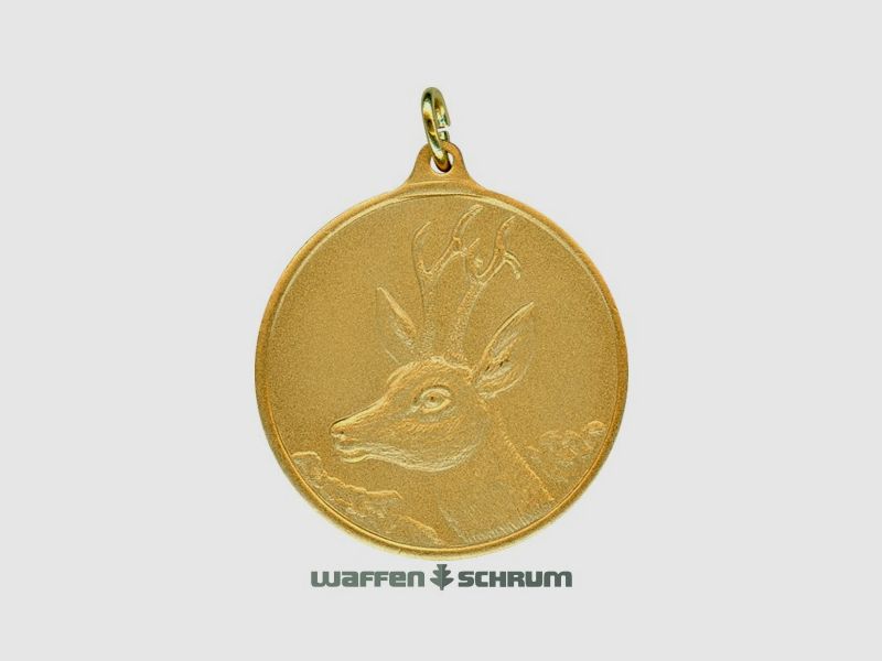 Medalla de caza Steinhauer & Lück ciervo 40mm chapada en oro con ojal y anillo