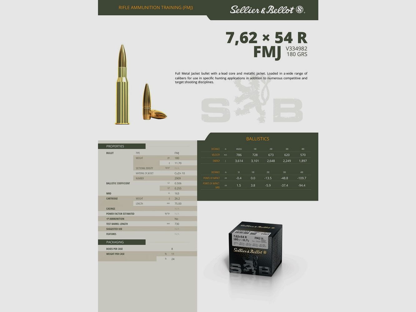 Balles Sellier & Bellot Full Metal Jacket - Cal. 7.62x54 R, image 3 sur 6