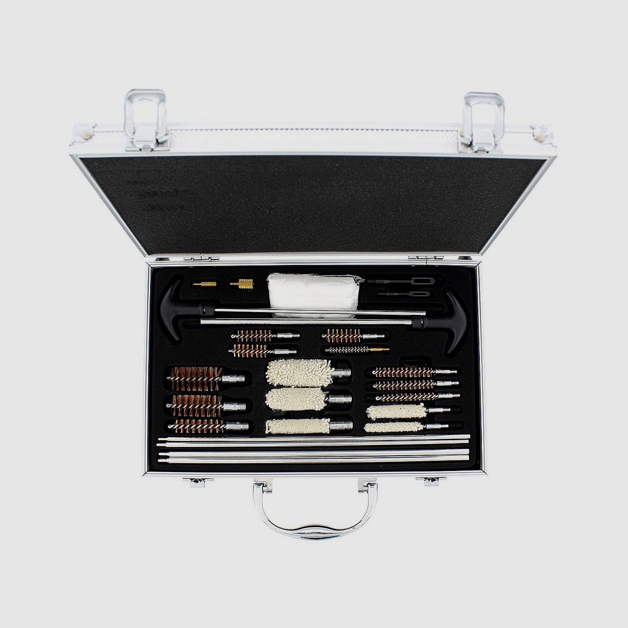 Universal-Reinigungsset fĂĽr Lang- und Kurzwaffen im Aluminiumkoffer, 28-teilig