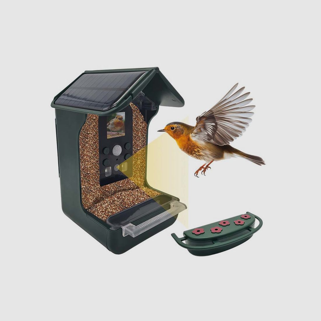 Vogel-Futterhaus mit Kamera und Solarpanel