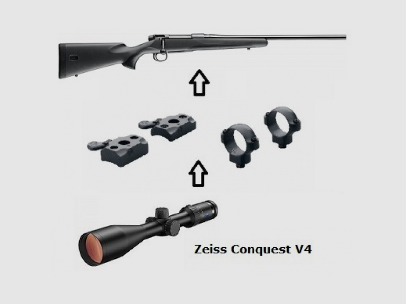 Mauser M18 + Zeiss Conquest V4 3-12x56 + Montaggio + ... Pacchetto completo