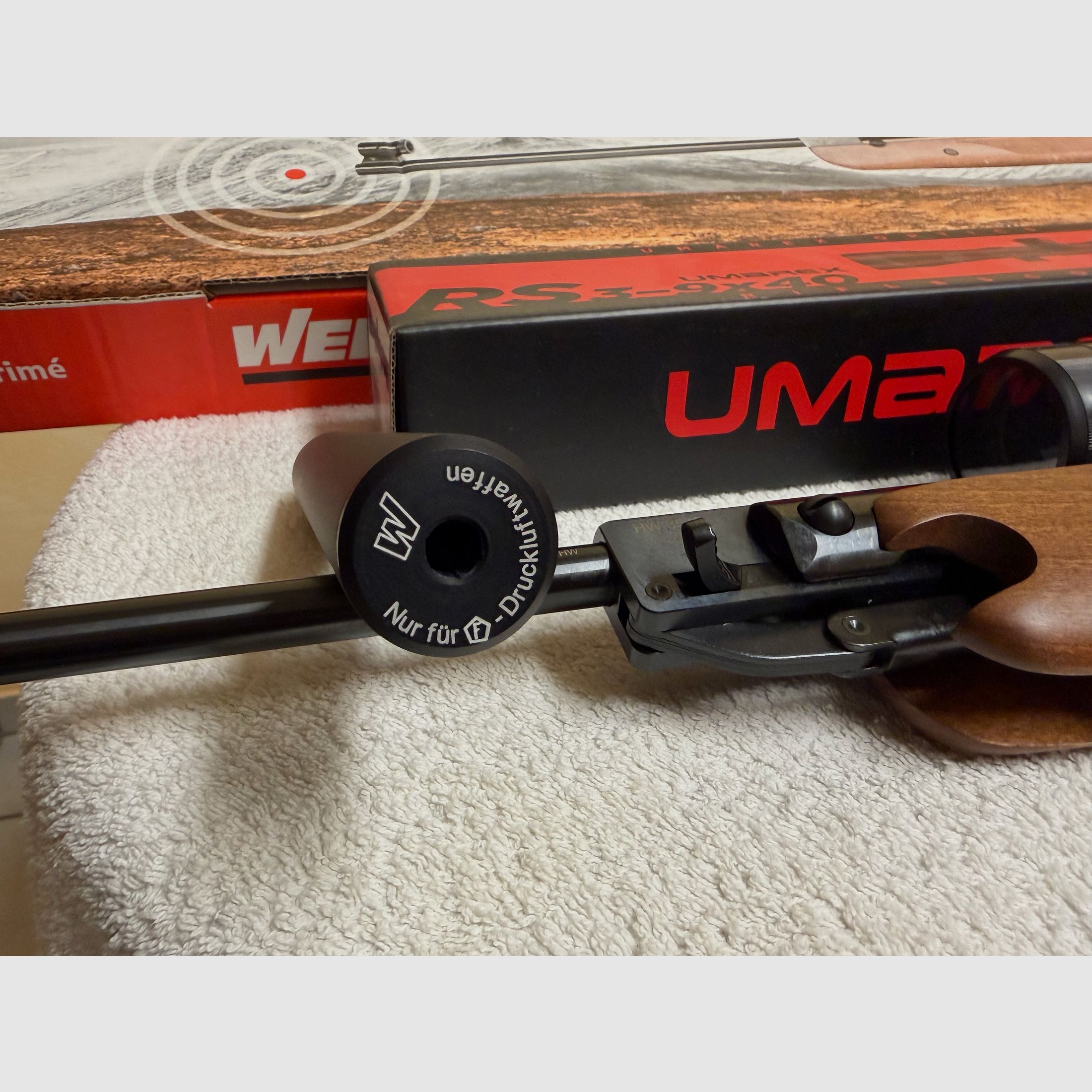 Fucile ad aria compressa: Weihrauch KW 35 K con silenziatore e telescopio Umarex RS 3-9x40, nuovo e mai usato,