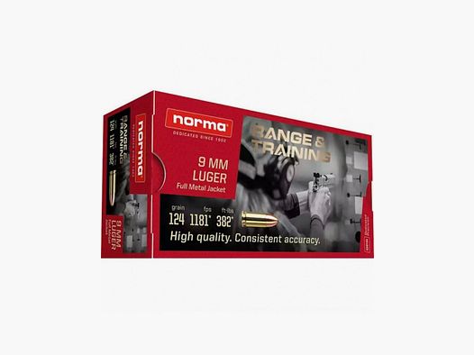 MUNITION NORMA RANGE TRAINING 9MM LUGER 124G
