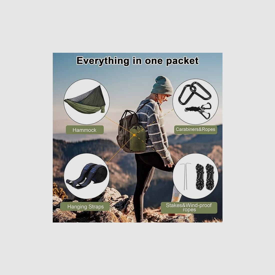 UPhitnis Hängematte Outdoor mit Moskitonetz 600lb Traglast Atmungsaktiv Ultraleicht Fallschirm Nylon Camping Reisehängematte