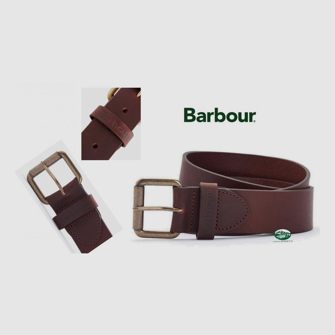 BARBOUR Pasek z matowej brązowej skóry