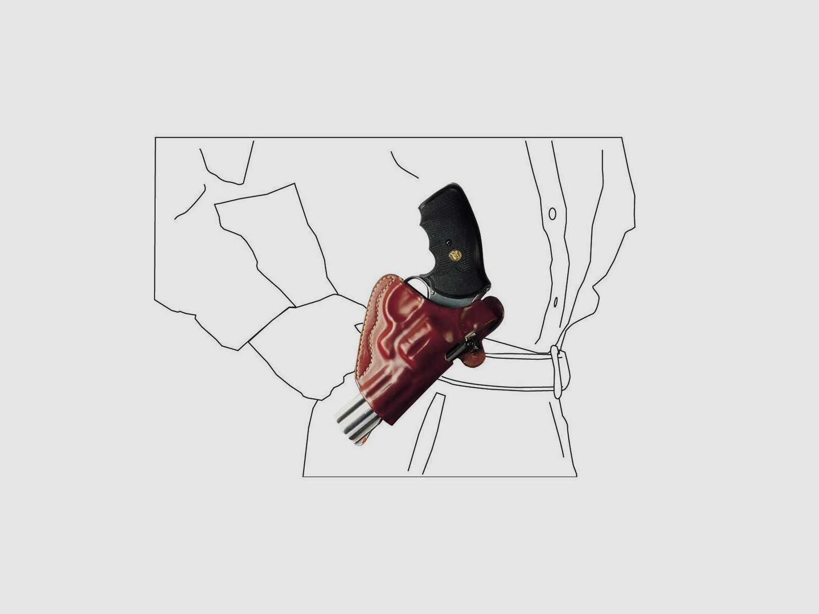 Mehrzweck-Schulterholster/Gürtelholster "Miami" für Revolver 2"-4" Colt Detective/Agent/Cobra,Ruger SP101,Taurus 85,Erma EGR 66/66x-Braun-Linkshänder