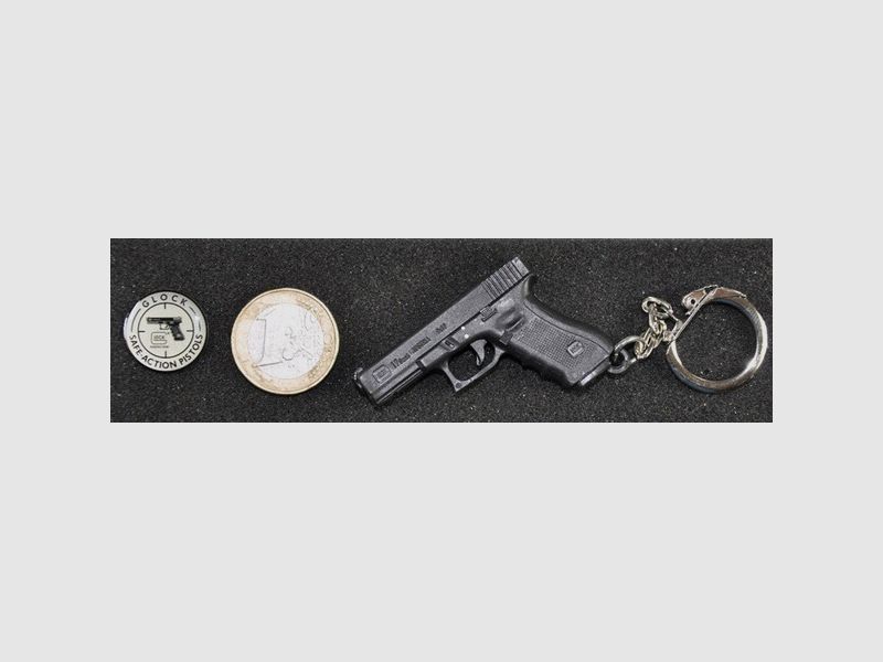 original Werbeanstecker von GLOCK, Glock-Logo + Schlüsselanhänger GLOCK 17