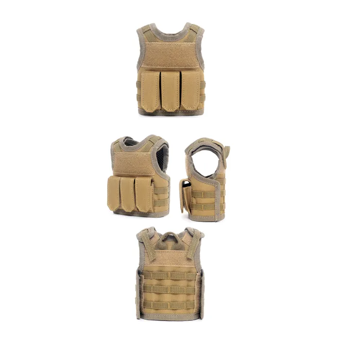 Mini giubbotto tattico con tasche frontali per bottiglia di birra / bottiglia di vino / thermos - Sabbia, immagine 7 di 7