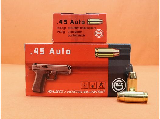 GECO Patrone .45Auto GECO 230grs JHP (2317715) VE 50 Patronen/ 14,9g Hohlspitz (mit Sollbruchstellen)
