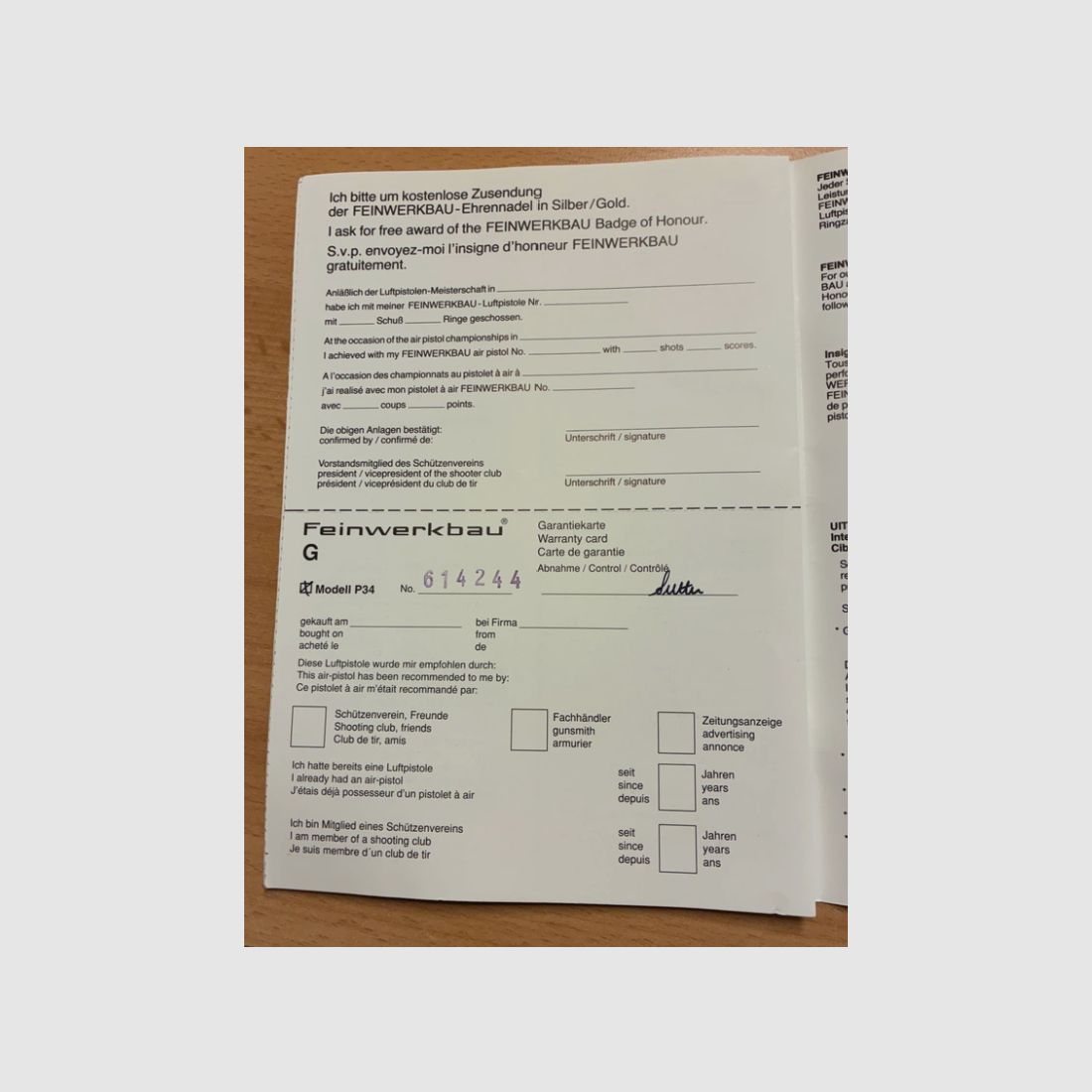 FEINWERKBAU Bedienungsanleitung Modell P34
