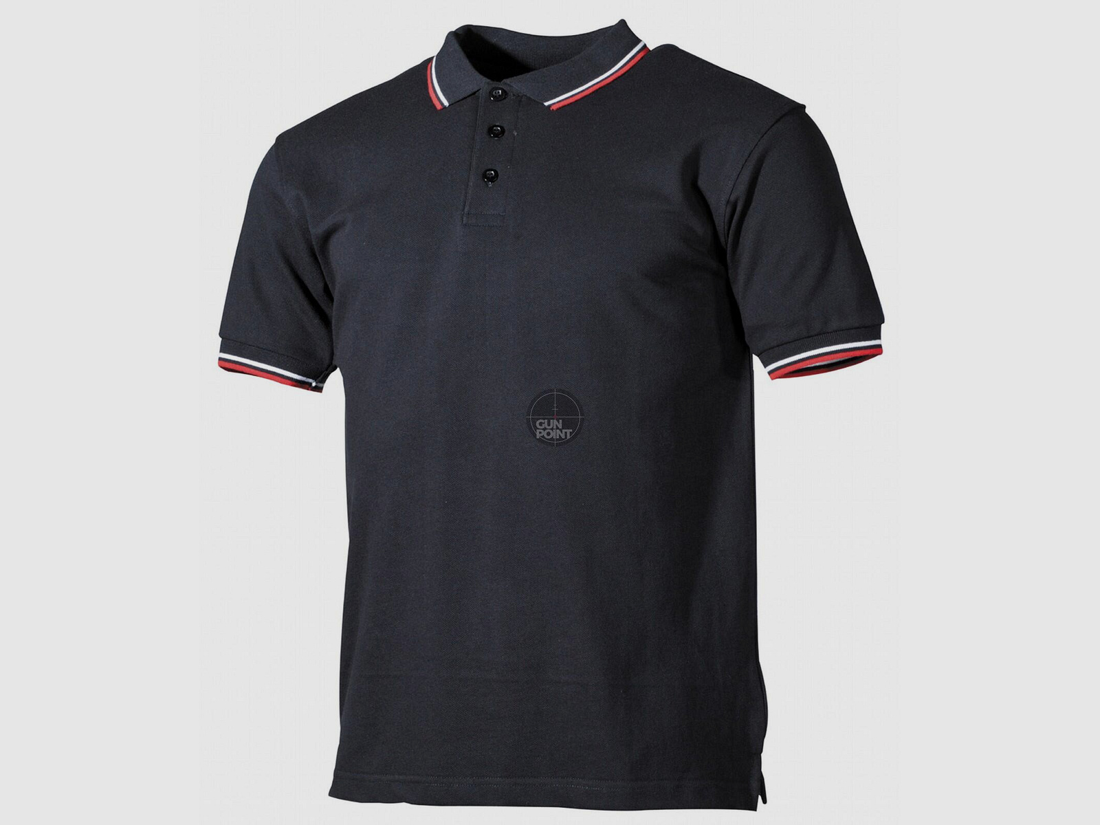 Poloshirt, schwarz, rot-weieStreifen, mit Knopfleiste - Gre: M