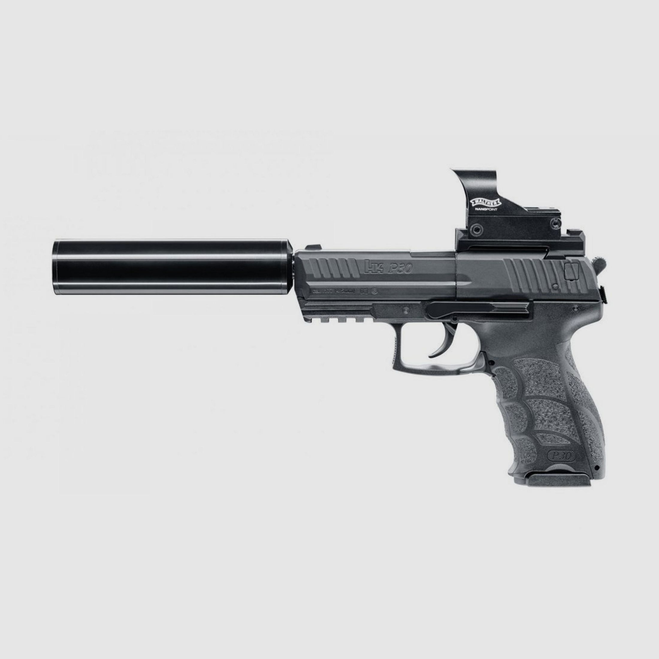 Umarex Heckler & Koch P30 Kit CO2 Luftpistole 4,5mm Diabolo + Schalldämpfer + 2 BB-Magazine + 5 Trommelmagazine + 500 Kugeln - NEU