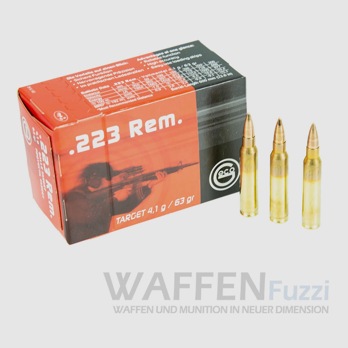 Geco cartridges .223 Rem. full metal jacket target 63gr.