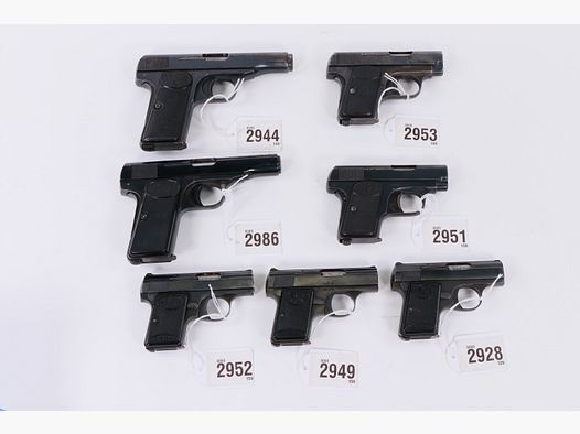 Pistol FN 1910, FN 1906 and FN Baby total 7 pistols, caliber 6.35mm Browning || Lot