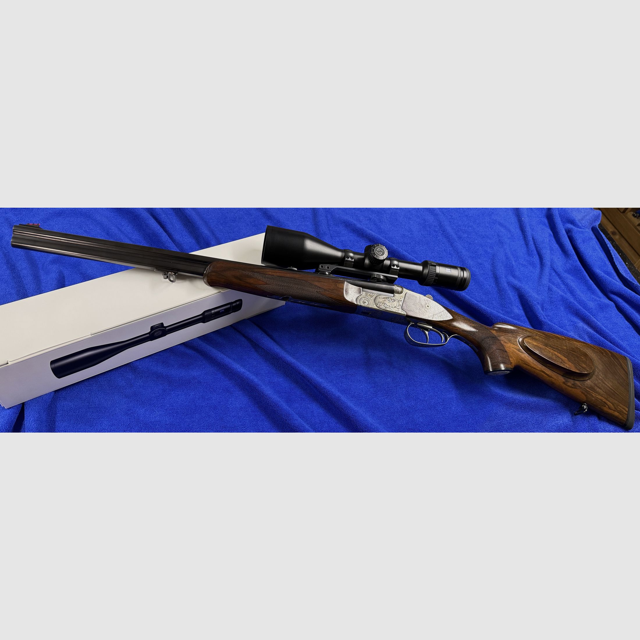 Merkel double rifle drilling DR 961L avec lunette ZEISS Victory HT 3-12x56