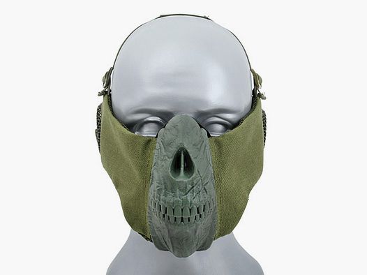 Half Face SKULL FACE Mask (PROTECTION EAR VERSION) - Olive [CS]