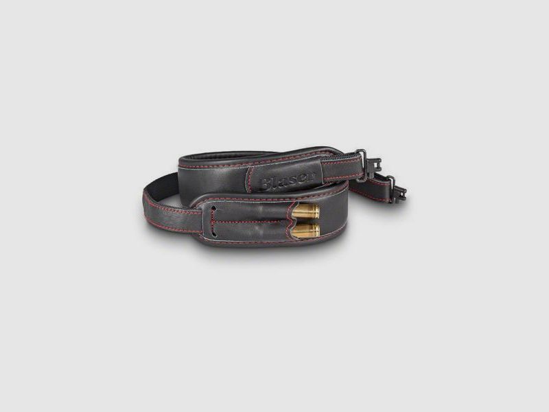 BLASER Gewehrriemen Extra breit: Leder -MONZA- schwarz  m. 2 Patronenhalter