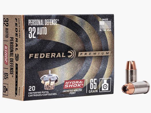 Federal Premium Personal Defense Hydra-Shok .32 ACP 65GR JHP 20 cartouches