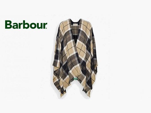 BARBOUR Płaszcz damski Tartan beżowo-niebieski