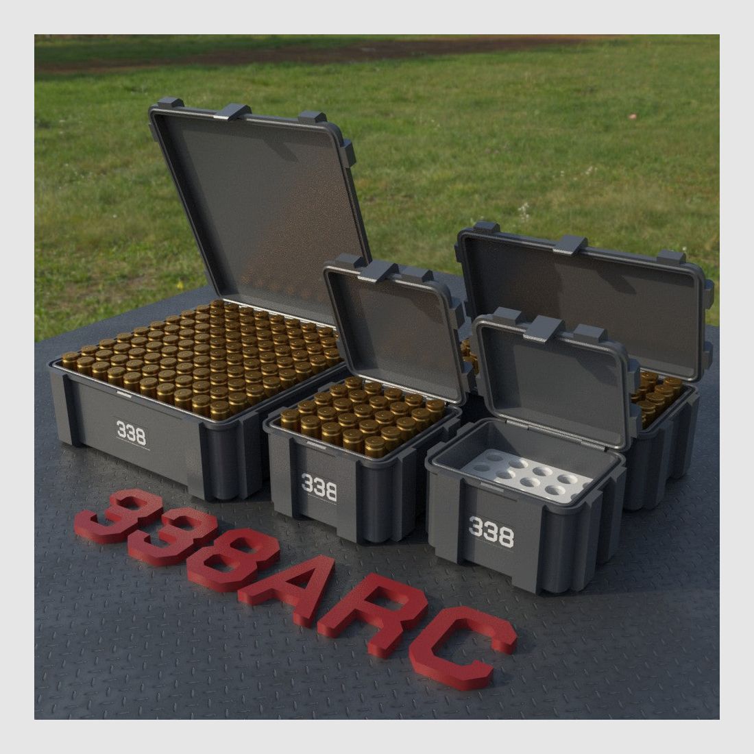 Filamelt scatola per munizioni / Ammo Box .338 ARC - scatola per cartucce 'coperchio a ribalta' - 20 / 25 / 50 / 100 colpi