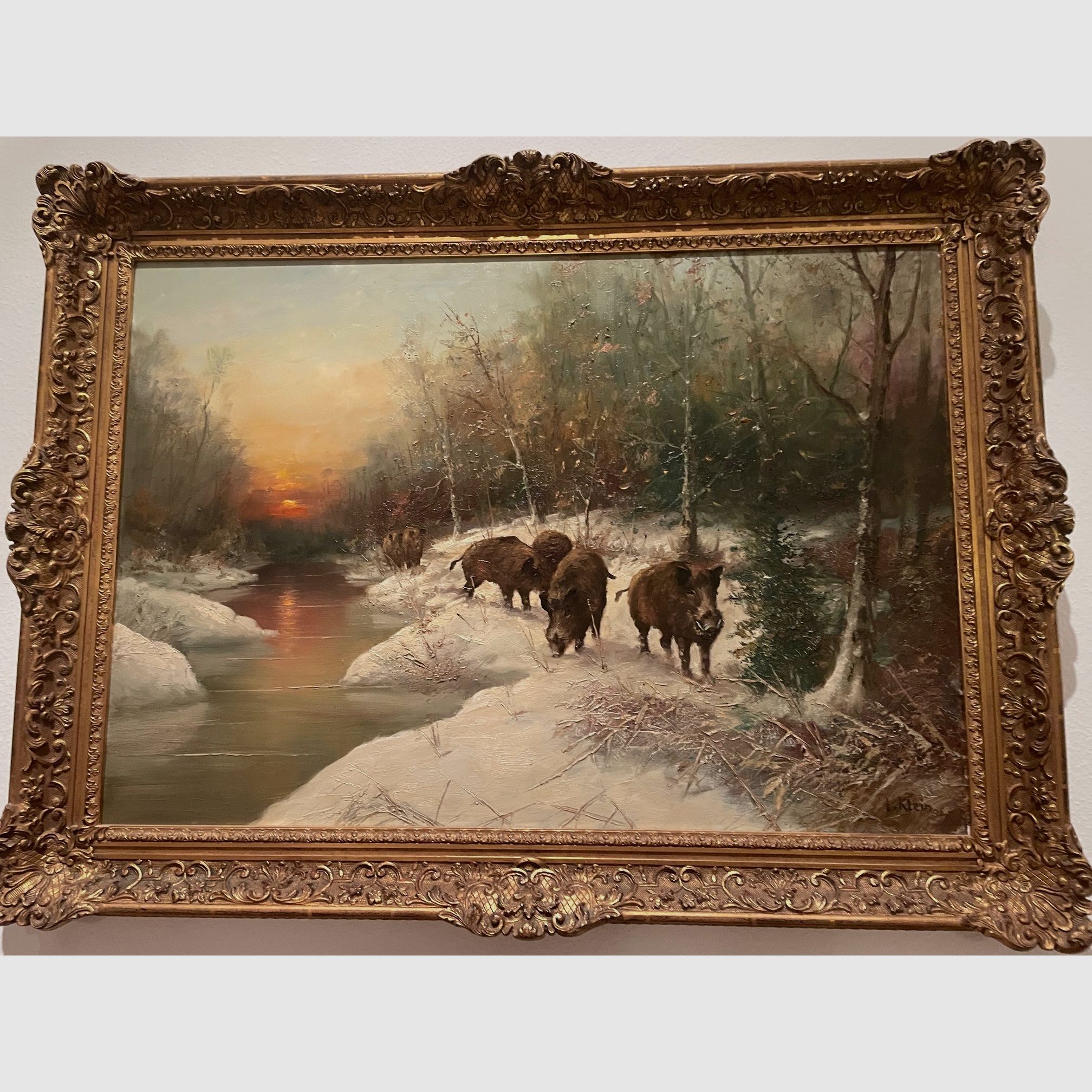 Ölgemälde Jagd Wildschweine  