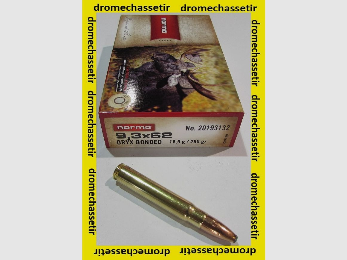 1 boite de 20 cartouches, Norma Oryx 285 grains, calibre 9,3×62