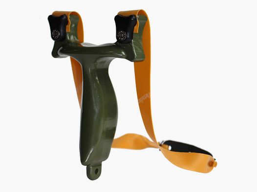 Sportschleuder Zwille Slingshot RAMbone 2.0 oliv - TBG-Single Kit mit Ersatzband und 100 Kugeln 8 mm (P18)