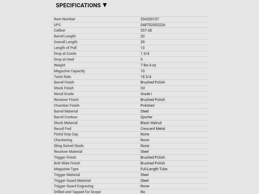 Winchester 1873 Carabine Courte .357 Mag. (MIROKU FERTIGUNG) EN STOCK