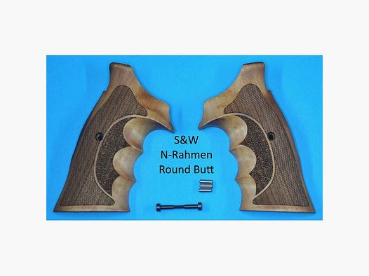 Nussbaum-Griffschalen mit Fingerrillen für S&W N-Rahmen Round Butt (runder Rahmen)