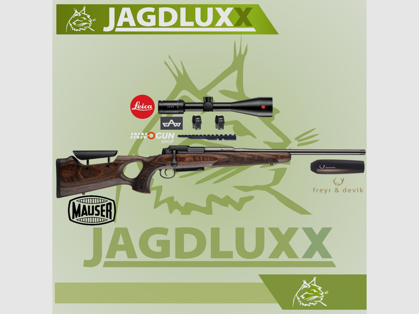 Mauser 25 Max im Set mit Leica Amplus 6 2,5-15x56i und freyr&devik Schalldämpfer