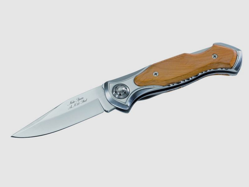 Nieto pocket knife, steel AN.58, beech, aluminum, handle length 10 cm, clip