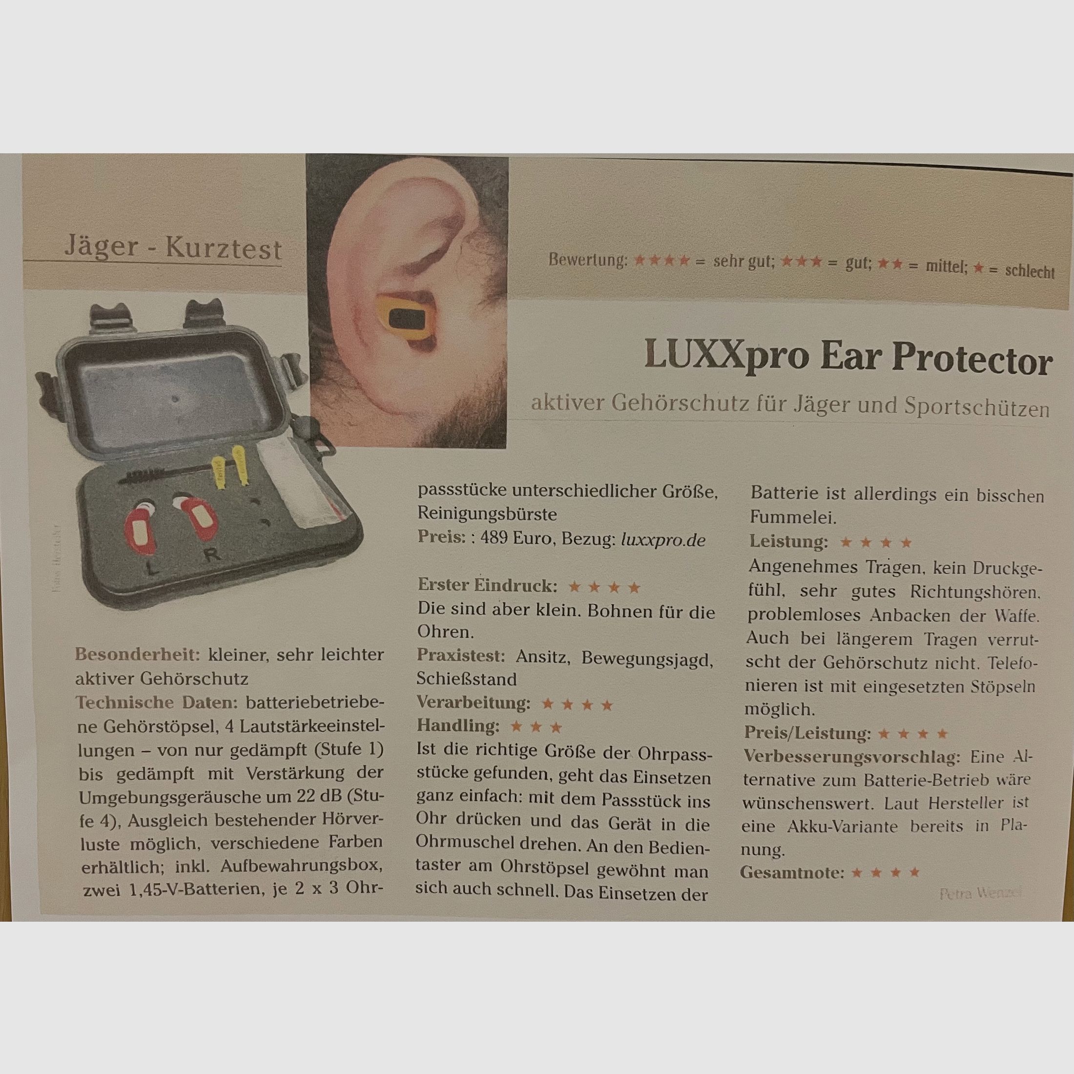 LUXX pro Ear PROTECTOR - aktiver Gehörschutz von Heise Medizintechnik - kein Peltor, Hörluchs