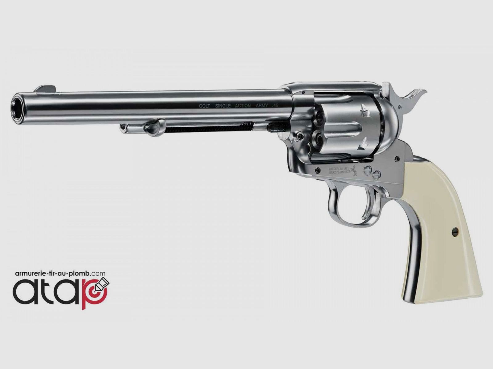 Colt SAA 45 Revolver mit Stahlkugel Lauf 7,5" Nickel-Farbe, Bild 3 von 3