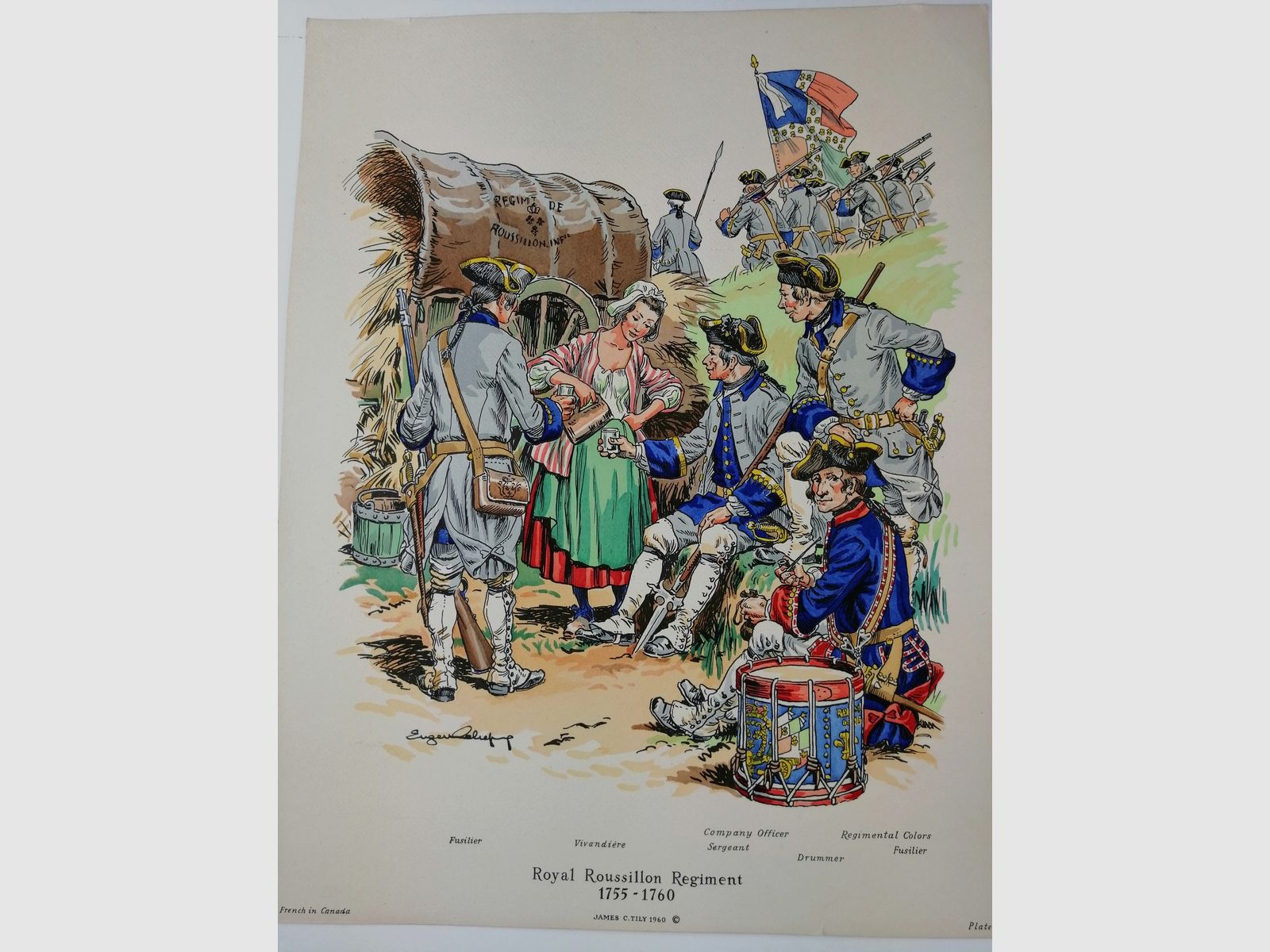 Acht sehr schöne, handkolorierte Illustrationen zur Französischen Armee in Kanada 1755 – 1760 – TBE, Bild 1 von 11